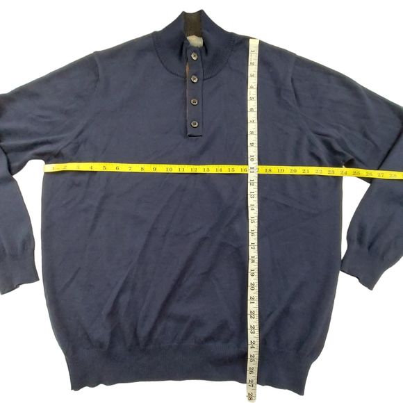 TD Thomas Dean Sweater Mens XL Navy Merino Wool 1/4 Button Knit Made in Italy - Picture 6 of 11